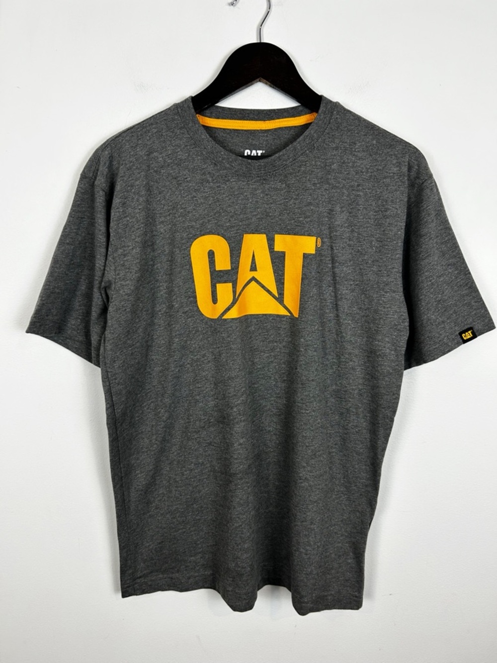 CAT Cotton T-Shirt Men's Size Medium Grey and Yellow